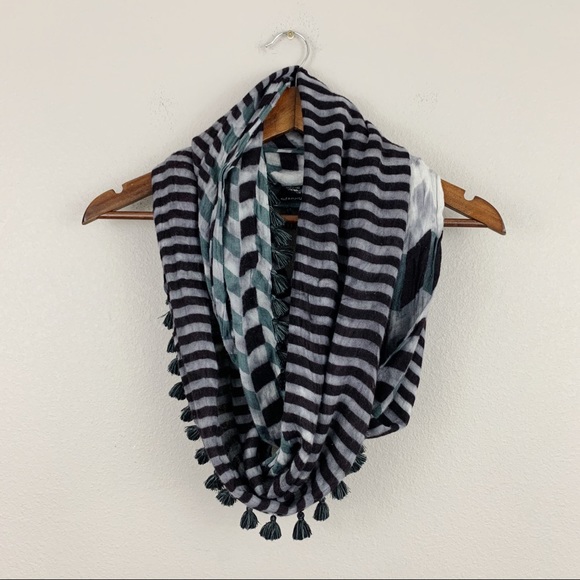 Tolani Accessories - Tolani Gray Black Patterned Tassel Infinity Scarf